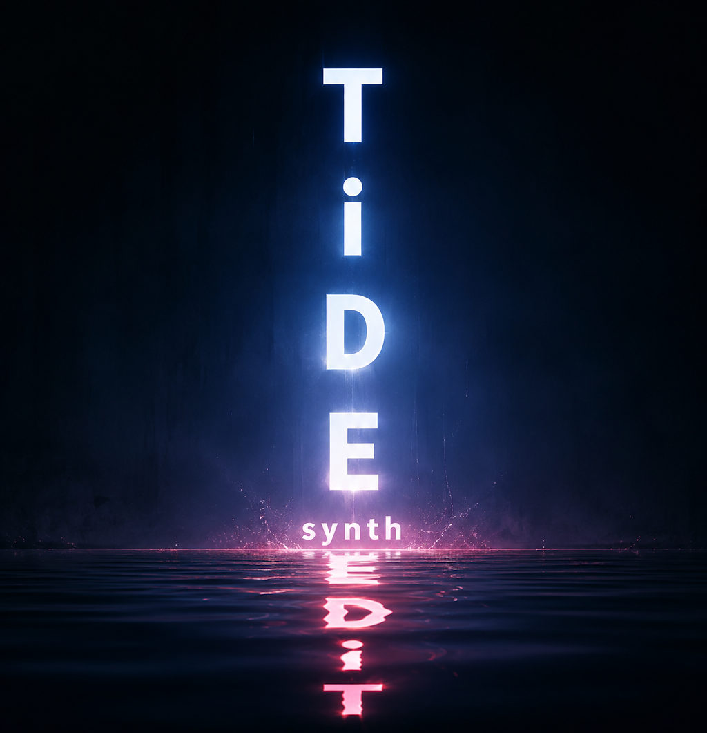 TiDE, in neon, standing over dark water; the reflection beneath it reads EDiT.